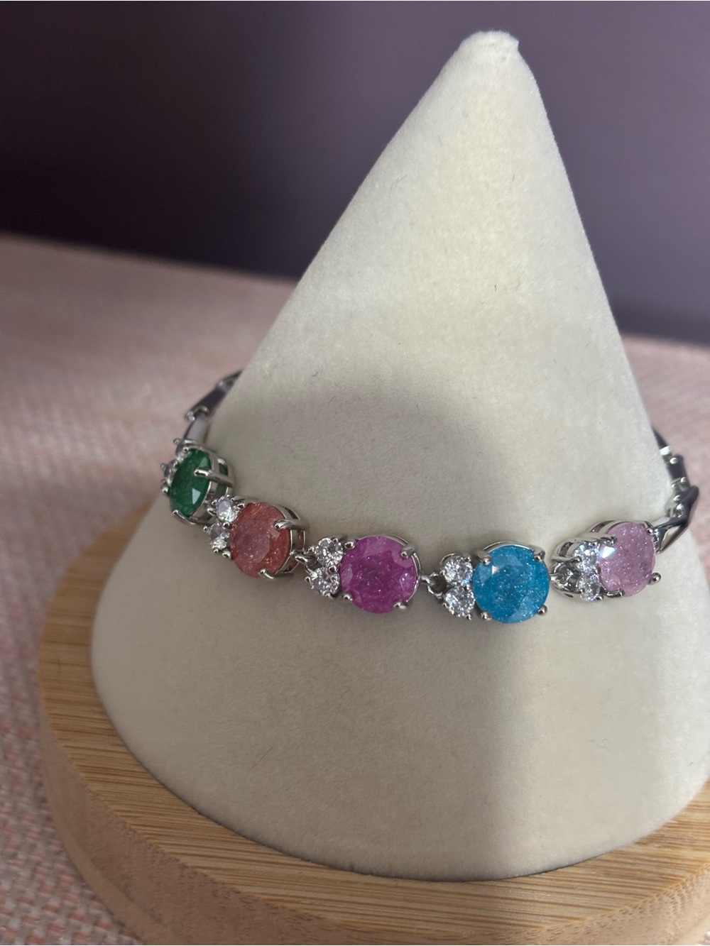 Multi-Color Gemstone Tennis Bracelet - Pink, Blue, Purple, Coral, Green